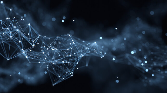 Abstract digital network with interconnected points and lines, forming a complex structure