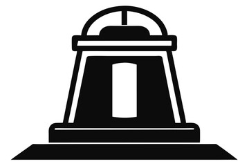 Black silhouette depicts an antique elevator shaft with decorative framework and minimalist design