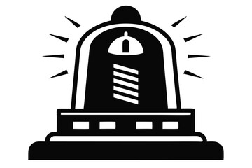 Black silhouette shows a flashing siren icon with stripes and bright light rays