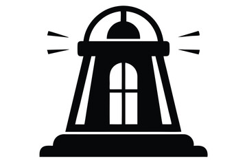 Black lighthouse icon emits light from the top near the window, showing sea navigation