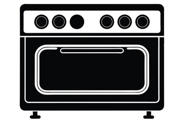 Solid black oven icon exhibits four burners alongside an interior access door