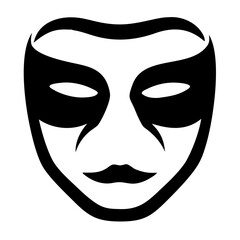 A striking black and white theatrical mask with bold lines and a mysterious expression, perfect for themes of drama, anonymity, and performance