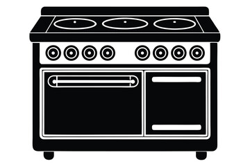 Black and white drawing shows a front view of a modern residential oven
