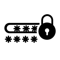 Password field with asterisks and a locked padlock icon representing digital security, user authentication, data protection, and online privacy