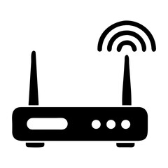 Wifi router icon with signal waves, representing wireless internet connection, network device, and modern communication technology for home and office use
