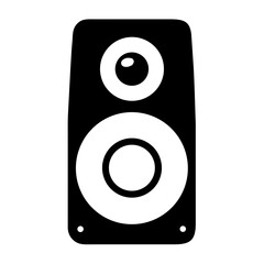 Simple black and white speaker icon, illustrating sound, music, and audio technology, perfect for web design and user interfaces, with a distinct tweeter and woofer