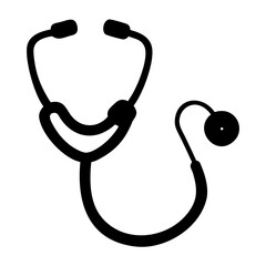 Black silhouette of a medical stethoscope, a diagnostic instrument used by healthcare professionals to listen to internal sounds of the body