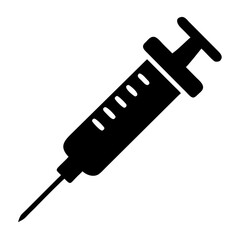 Black silhouette of a medical syringe with a sharp needle, commonly used for injections, vaccinations, and drawing blood