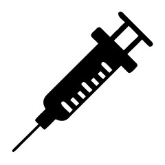 Black silhouette of a medical syringe with a needle, essential for injections, vaccinations, and medication administration in healthcare and disease prevention
