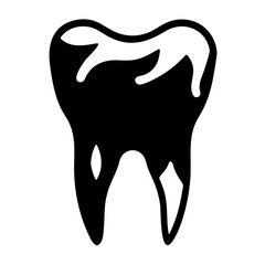 Stylized black silhouette of a human tooth, depicting dental anatomy with white highlights, perfect for dental health concepts, medical illustrations, or educational materials