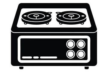 Black compact stove with two gas rings and circular controls offers minimal cooking