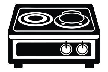 Black and white dual hob electric cooker icon with control knobs and two burners
