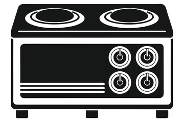 Isolated black and white stove icon displays four control knobs for heat adjustment
