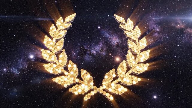 Abstract space crown element animation with glowing effects and particles
