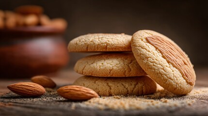 Obraz premium Bunch of delicious almond cookies on rustic background
