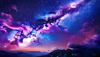 cosmic clouds in vibrant hues of purple and blue speckled with stars