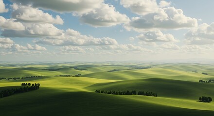 Obraz premium Rolling Green Hills Under a Blue Sky with Clouds a Serene Landscape