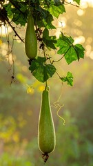 Hanging Bottle Gourds in the Morning Light.