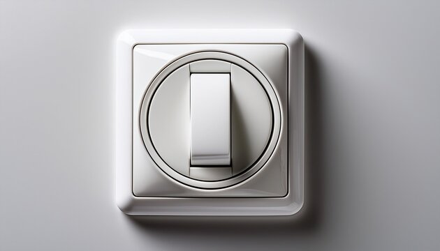 a sleek round white light switch with a recessed rectangular button the switch has a subtle glossy finish