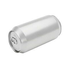 Isolated aluminum beverage can lying horizontally with a pull tab on a solid colored area on transparent background