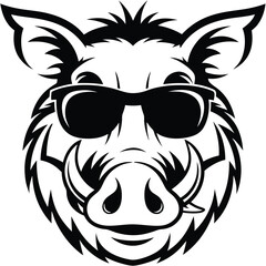 Obraz premium Bold black and white features a cool boar wearing sunglasses with tusks