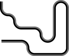 Paired colored lines form a labyrinth structure shaped by squared wave sequences connected with smooth curve motions.