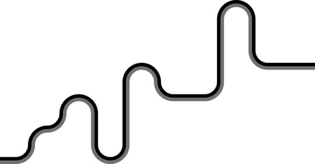 Thick paired lines outline a maze built from squared wave segments connected through smooth rounded changes.