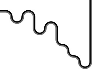 Thick dual-tone lines create a zigzag structure blended with irregular squared wave components and soft curved shifts.