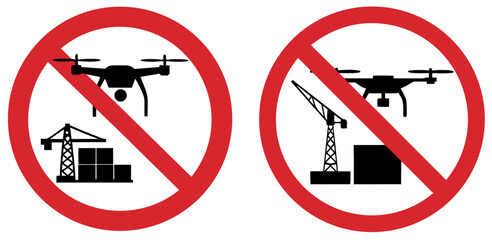 Set of prohibition signs indicating no drone use over construction sites