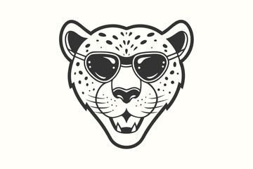 Cool stylized jaguar wearing sunglasses shows teeth in monochrome art is very stylish