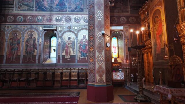 Inside the Metropolitan Orthodox Cathedral in Targoviste, Romania, with a  history dating to the 16th century