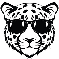 Bold jaguar dons shades, its intense stare concealed behind black lenses in monochromatic style