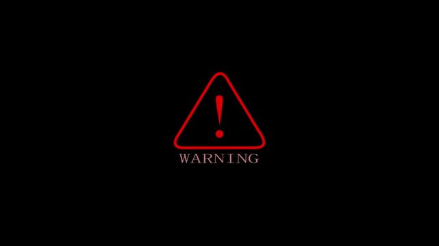 Warning security alert the screen data hacking malware virus caution signal icon animation. Digital technology computer cybersecurity protection and warning system video animation a black background.