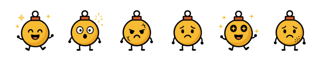 Diverse Group of Animated Ornament Characters Displaying Varied Emotions on White