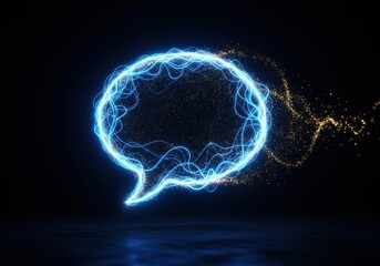 Blue neon speech bubble communication chat message abstract technology