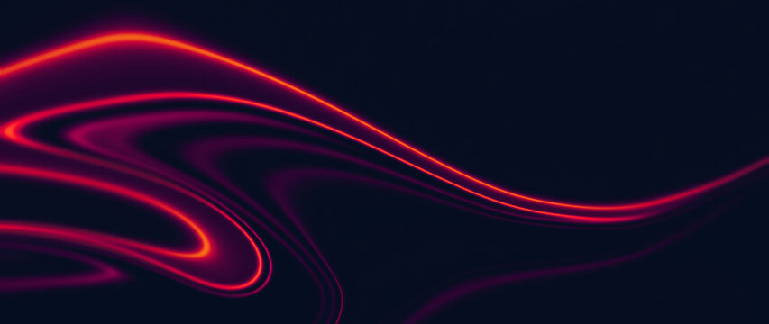 Neon red light waves on dark background