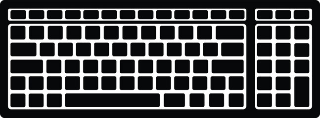 Full size computer keyboard icon &ndash; desktop PC keyboard with numeric keypad &ndash; simple black vector illustration