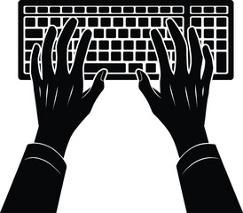 Hands typing on computer keyboard &ndash; programmer coding, data entry, office work concept &ndash; black vector silhouette