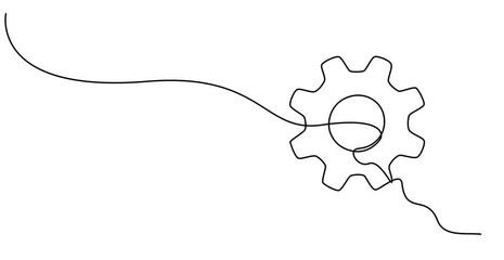 setting icon Technology animation continuous one line drawing, Gears wheel continuous line video. Round wheel metal symbol company template for business teamwork concept. Dynamic single line draw pro. - Powered by Adobe