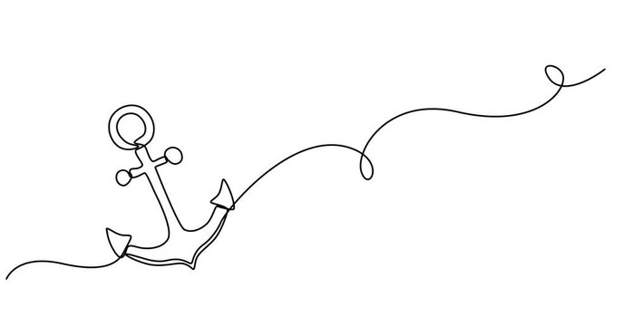 Self animated continuous one line drawing of anchor logo. Nautical maritime sea ocean boat symbol. Nautical icon vessel sign, boat, cargo shipping. Full length one line animation