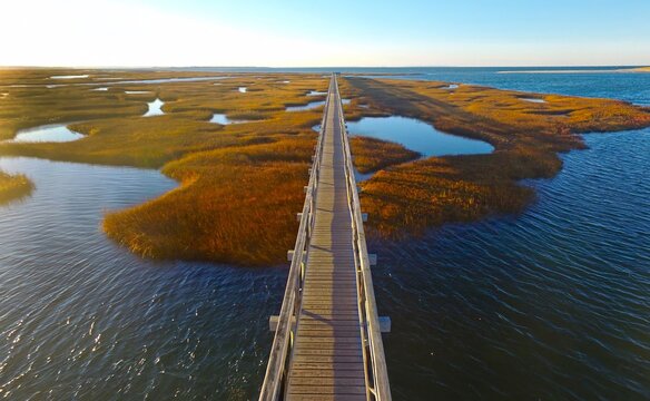 Bass Hole Boardwalk Aerial at Gray's Beach in Yarmouth, Cape Cod