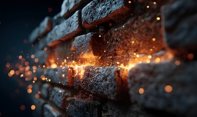 Fire sparks flying from old brick wall texture background wallpaper for graphic design element use