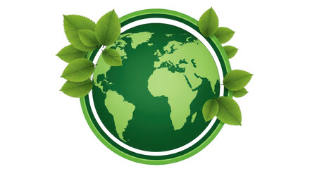 Green earth globe with leaves symbolizing environmental sustainability and eco-friendly planet isolated on transparent background