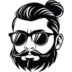 Black and white portrait reveals a man with a beard, mustache, and sunglasses