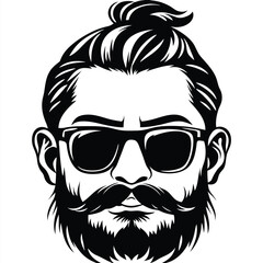 Man with bun hairstyle wearing sunglasses, black and white silhouette design is modern