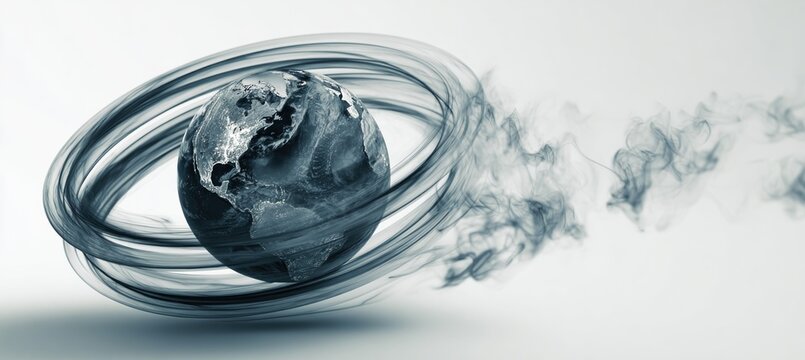 Globe with Smoke Rings on White Background for Global Branding
