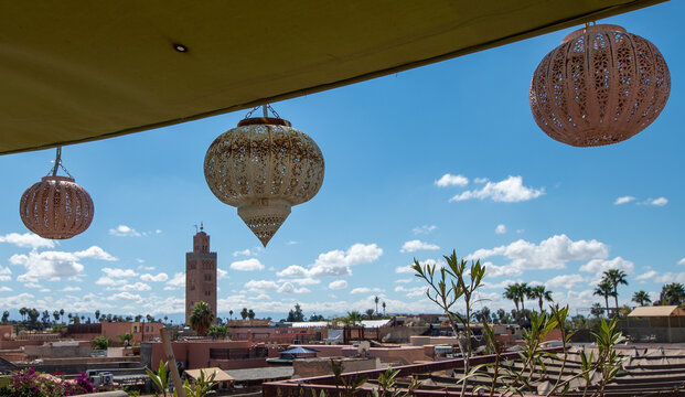 panaramic view from terras withd Koutoubia mosque Marrakesh Maroc