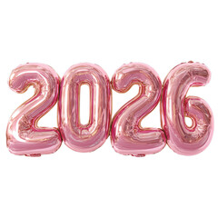 Pink metallic "2026" party numbers. Isolated white background. Png format