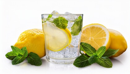 Refreshing Lemon Drink With Ice And Mint Isolated On Transparent Background Summer Beverage For Refreshment And Healthy Lifestyle