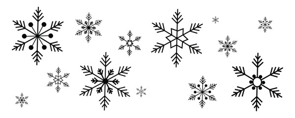 White Grey Snowflake Line, Soft Winter Flake Border, Light Frosty Snow Design